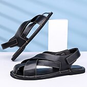 billiga Semester Sandaler-Herrsandaler i brunt konstläder med korsremmar och justerbar stängning – bekväma och trendiga sandaler för varmt väder