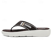 cheap Vacation Sandals-Men&#039;s Black Thick Sole Flip Flops with Soft Footbed and Fashion Strap Design for Adults Comfortable Summer Slippers for Beach Vacation Poolside Lounge Daily Shower Use