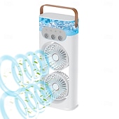 cheap Fans-Portable Dual Head Mist Fan with Humidifier, USB Rechargeable Cooling Fan with 3 Speeds and LED Light for Home Office Travel