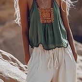 preiswerte Boho Tops-Damen Boho-Hemd Bluse Blume Modern Lässig Boho Ärmellos V Ausschnitt Normale Oberteile Ferien Ausgehen Druck Grün Sommer