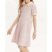 cheap Casual Dresses-Kids Girls&#039; Dress Color Block Short Sleeve Outdoor Patchwork Adorable Basic Cotton Knee-length Shirt Dress Casual Dress Summer 4 years+ Light Pink