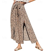 economico Pantaloni in cotone e lino con grafica-Per donna Pantaloni ispirati al lino Gamba larga Pantaloni Palazzo Moda Boho Lunghezza intera Vita Alta Fiore Elastico in vita Spacco Comodo Confortevole Streetwear Abbigliamento quotidiano Uscire