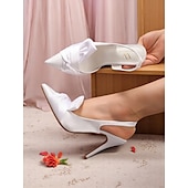 preiswerte Slingback-Pumps-Damen-Slingback-Pumps aus rosa Satin mit übergroßer Schleife – schicke Cocktailparty-Schuhe für Brautjungfern, Verabredungen, Hochzeitsgäste und Frühlings-Gartenveranstaltungen