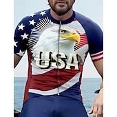 Недорогие Мужские джерси-Муж. Велокофты Графика Геометрический принт День независимости С короткими рукавами Велоспорт Футболка Футболка Джерси Верхняя часть с 3 задними карманами