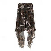 preiswerte Grafische Röcke-Damen Rock Mode Boho Midi Mittlere Hüfthöhe Röcke Blumen Unregelmäßiger Saum Druck Mikroelastisch Urlaub Straße Braun Sommer Polyester