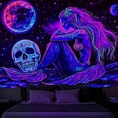 billige halloween veggtepper-Halloween svartlys vev Glød i mørket Glød fest UV aktivere hodeskalle Slange Kvinne Skummel Trippy Tåket Hengende vev Veggkunst Mural Stue Soverom
