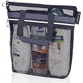 cheap Luggage &amp; Travel Storage-Beach Bag Mesh Shower Bag,Portable Shower Caddy Transparent Mesh Cosmetic and Toiletry Travel Organizer, Lightweight Mesh Sandproof Bag for Beach, Bathroom, or Gym – 3 Colors
