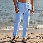 olcso Klasszikus-Férfi Vászon nadrág Nadrág Nyári nadrág Strand nadrág Zseb Zsinór Rugalmas derék Kókuszfa Mokaszinok Légáteresztő Vakáció Napi Szabadság Hawaii Boho Fekete Fehér