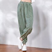 levne Hladké bavlněné plátěné kalhoty-Dámské Kalhoty Na běžné nošení Cikánský Plná délka Přírodní Květiny Potisk Pohodlný Venkovní Dovolená Jdeme ven Černošedá Černá + bílá Černobílá Černá Léto Běžný