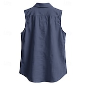cheap Classic-Men's Shirt Linen Shirt Summer Shirt Beach Wear Sleeveless Shirt Solid Color Vacation Street Black White Green Khaki Sleeveless Shirt Collar Summer Spring Clothing Apparel Pocket