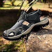 voordelige Buitensandalen-Bruine gesloten heren outdoor wandelsandalen met ademend mesh bovenwerk, gevoerde zool, avontuurlijke stijl voor volwassenen, geschikt voor bergpaden, boswandelingen, zomerkamperen