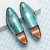abordables Semi-formel-Chaussures à enfiler pour hommes à imprimé serpent métallisé turquoise - tendance, modernes, parfaites pour les sorties décontractées et les événements avant-gardistes