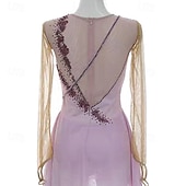 cheap Figure Skating Dresses-Figure Skating Dress Women's Girls' Ice Skating Dress Light Purple Patchwork Thumbhole Mesh Spandex Stretchy Training Practice Professional Skating Wear Thermal Warm Crystal / Rhinestone Long Sleeve