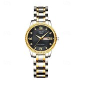 baratos Relógios Quartz-o novo relógio de quartzo luminoso com pulseira de aço com calendário duplo incrustado de diamantes para senhora é um relógio de pulso esportivo simples e versátil
