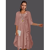 abordables Avec veste-Robe à deux pièces A-ligne pour la mère de la mariée à la plage invitée de mariage élégant col arrondi longueur genou chiffon dentelle sans manches vestes avec plis et appliqués 2025 taille