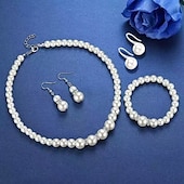 abordables Parures de Bijoux-Ensembles de bijoux de mariée 1 ensemble de boucles d&#039;oreilles en perles et strass, collier et bracelets, ensemble de bijoux élégant et doux pour femmes, pour fête de mariage, occasion spéciale