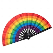 tanie Dekoracje dumy-składany wachlarz z butami na ziemi holograficzny składany wachlarz ręczny, wachlarz do tańca tęczowego, artykuły na imprezy lgbtq, składany wachlarz poppingowy love is love w kolorach laserowych