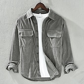 cheap Men&#039;s Shirt Jacket-Men&#039;s Casual Shirt Corduroy Shirt Shirt Jacket Plain Vacation Daily Wear White Dark Gray Apricot Long Sleeve Lapel Spring Autumn / Fall Clothing Apparel Pocket