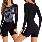 preiswerte Hautausschlagswächter-Damen Anti UV Shirt Badeanzug Bademode UV-Sonnenschutz UPF50+ Langarm Bademode Badeanzug Frontreißverschluss Schwimmen Surfen Strand Wassersport Bedruckt Sommer Frühling Herbst