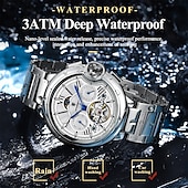 abordables Relojes mecánicos-Reloj de lujo para hombre, con tourbillon hueco, automático, mecánico, resistente al agua, con fecha y semana, de acero inoxidable.