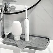 preiswerte Badutensilien-Spülbecken-Aufbewahrungsbox mit Abfluss, Spritzschutz für Küchenarmaturen, Seifenspender und Schwammhalter, multifunktionale graue Arbeitsplatte und Badezimmerablage, praktischer Küchen-Organizer