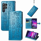 Недорогие Чехлы для Samsung-телефон Кейс для Назначение SSamsung Galaxy S24 S23 S22 S21 Ultra Plus S24 ФЭ А55 А35 А25 А15 5Г S25 Ультра Кошелек для карт Откидная крышка с ремешком на запястье Защита от удара Кот С собакой