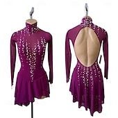baratos Vestidos de Patinação Artística-Vestidos para Patinação Artística Mulheres Para Meninas Patinação no Gelo Vestidos Fúcsia Patchwork Sem costas Com Transparência Elastano Elasticidade Alta Treino Competição Roupa para Patinação