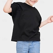 halpa T-paidat ja muut paidat-Lapset Poikien T-paita Tee Yhtenäinen väri Lyhythihainen Crewneck Lasten toppi ulko- Perus Kesä Musta 4 vuotta +