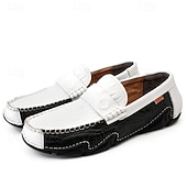 billiga Casual loafers-Vita herrloafers i konstläder med svart krokodilstruktur – eleganta och snygga slip-on-skor för semiformella evenemang, bröllop och avslappnade sammankomster