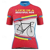 cheap Women's Jerseys-Women's Cycling Jersey Patterned Short Sleeve Bike Tee Tshirt Jersey Top with 3 Rear Pockets Mountain Bike MTB Road Bike Cycling Quick Dry Reflective Strips Moisture Wicking Breathable Sports Red