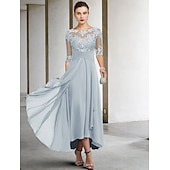 voordelige Vloerlengte-A-Line Moeder van de Bruid Jurk Bruiloft Gast Elegante Plus Size Hoge Lage V Hals Asymmetrische Enkel Lengte Chiffon Kant Halve Mouw Met Beading Applicaties 2025 gratis maatwerk