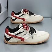 Χαμηλού Κόστους Ανδρικά Sneakers-Ανδρικά λευκά και κόκκινα αθλητικά αθλητικά παπούτσια με μαύρο σχέδιο και κορδόνια - αθλητικά, άνετα, ιδανικά για τρέξιμο, γυμναστήριο και casual ρούχα