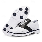 cheap Men&#039;s Golf Shoes-Men&#039;s Classic Black and White Golf Shoes with Faux Leather Upper - Versatile Design for Golf and Casual Wear