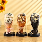 abordables Flores artificiales-El ramo de rosas eternas, regalo para mamá, flores de jabón preservadas en cúpula de vidrio con luz, decoración de cumpleaños del día de la madre para mujeres