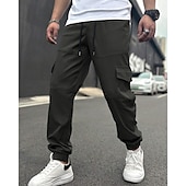 cheap Cargo Pants-Men's Cargo Pants Trousers Drawstring Elastic Waist Multi Pocket Plain Wearable Daily Outdoor Camping &amp; Hiking Fashion Classic Navy Blue Khaki