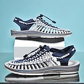 preiswerte Urlaubsandalen-Herren Sandalen Spaziergang Lässig PU Leder Bequem Rutschfest Atmungsaktiv Schnürung Rose+Schwarz Weiß+Schwarz Dunkelrot Sommer Frühling Herbst