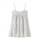 ieftine Rochii Albe Casual-Pentru femei Rochie Mini Rochie albă Rochie de absolvire Rochie Slip Modă Rochie eleganta În aer liber Petrecere Concediu Fit regulat Simplu Fără manșon În V Negru Alb Vară