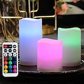 cheap Candle Lights-Set of 3 LED Candle lights Multi-Color Changing Real Wax Ivory Pillar Candles (4&#039;&#039; 5&#039;&#039; 6&#039;&#039;) with 18-Key Remote and Timer Control Realistic Flameless Flicker Mode Battery Operated Mood Light Wedding Holiday Decor