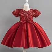 abordables Robes de fête-Tout-petit Fille Robe de Soirée Paillettes Manche Courte Mariage Soirée Paillettes Fermeture éclair Noeud de cravate Actif Adorable Polyester Mi-long Robe de Soirée Été Printemps Automne 4-7 ans