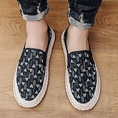preiswerte Herrenpantoletten &amp; -slipper-Hellblaue Herren-Slipper aus Canvas mit geflochtener Sohle – lässiges und bequemes Schuhwerk für Sommer, Strand und Urlaub
