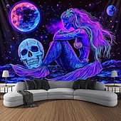 billige halloween veggtepper-Halloween svartlys vev Glød i mørket Glød fest UV aktivere hodeskalle Slange Kvinne Skummel Trippy Tåket Hengende vev Veggkunst Mural Stue Soverom
