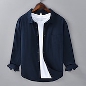 preiswerte Baumwoll-Leinenhemd-Herren Hemd Leinenhemd Freizeithemd Knopfhemd Baumwollhemd Einfach Urlaub Hawaiianisch Weiß Rote Marineblau Blau Langarm Revers Frühling Herbst Bekleidung Knöpfe