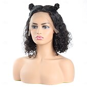 economico Parrucche lace front capelli veri-parrucca di capelli umani veri, ondulati e ricci, colore naturale, 13*4, parrucca corta in pizzo bobo, densità 150%