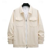 abordables Manteaux &amp; vestes-Homme Veste Légère Chemise Veste Veste de transition Vacances Quotidien Chaud Avec Poches Été N / C Uni Mode Classique Revers Régulier Noir Blanche Kaki Gris Veste