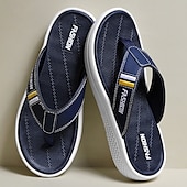 cheap Vacation Sandals-Men&#039;s Black Thick Sole Flip Flops with Soft Footbed and Fashion Strap Design for Adults Comfortable Summer Slippers for Beach Vacation Poolside Lounge Daily Shower Use
