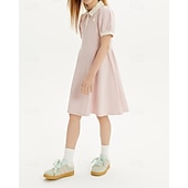 cheap Casual Dresses-Kids Girls&#039; Dress Color Block Short Sleeve Outdoor Patchwork Adorable Basic Cotton Knee-length Shirt Dress Casual Dress Summer 4 years+ Light Pink
