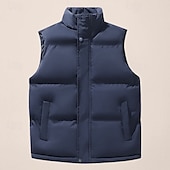 billiga Herrarnas puffer väst-Herr Pufferväst Dagligen Ledigt Vår &amp; Höst Ficka Polyester Bekväm Ensfärgat Dragkedja Hög krage Svart Vit Blå Väst