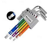 cheap Wrench-9 pcs Rainbow Allen Wrenches Set, Hex Key Set with Colored Short and Long Arm, Ball and Torx End, Metric