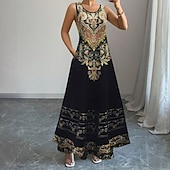 preiswerte Ausgefallene Kleider-Damen Langes Kleid Maxikleid Freizeitkleid Trägerkleid Mode Outdoor Party Ferien Normale Passform Geometrisch Ärmellos Rundhalsausschnitt Schwarz Rote Grün Sommer