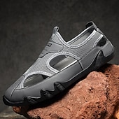 billiga Avslappnade sandaler-Herrsandaler Bruna Mesh-utomhussandaler med justerbara remmar och vadderad sula för vandring, strand och sommaräventyr